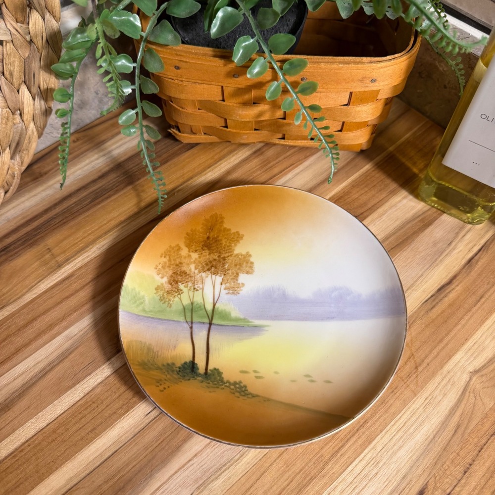 Antique Hand Painted Nippon Landscape Cabinet Plate 6.25" Porcelain Scenic Plate